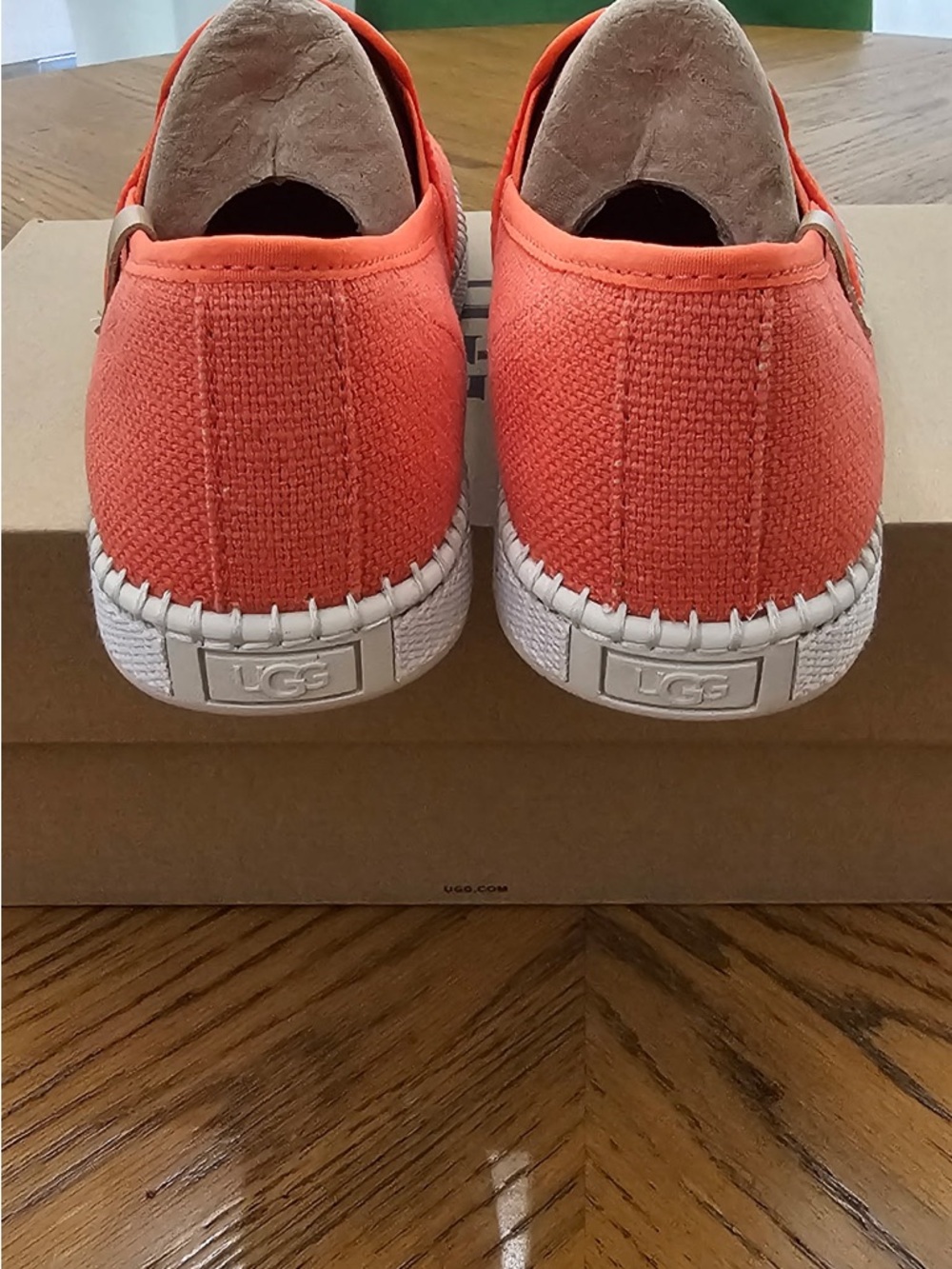 UGG Lucian Slip On Coral Canvas Slip-On Espadrille with Cream Trim - Picture 7 of 9